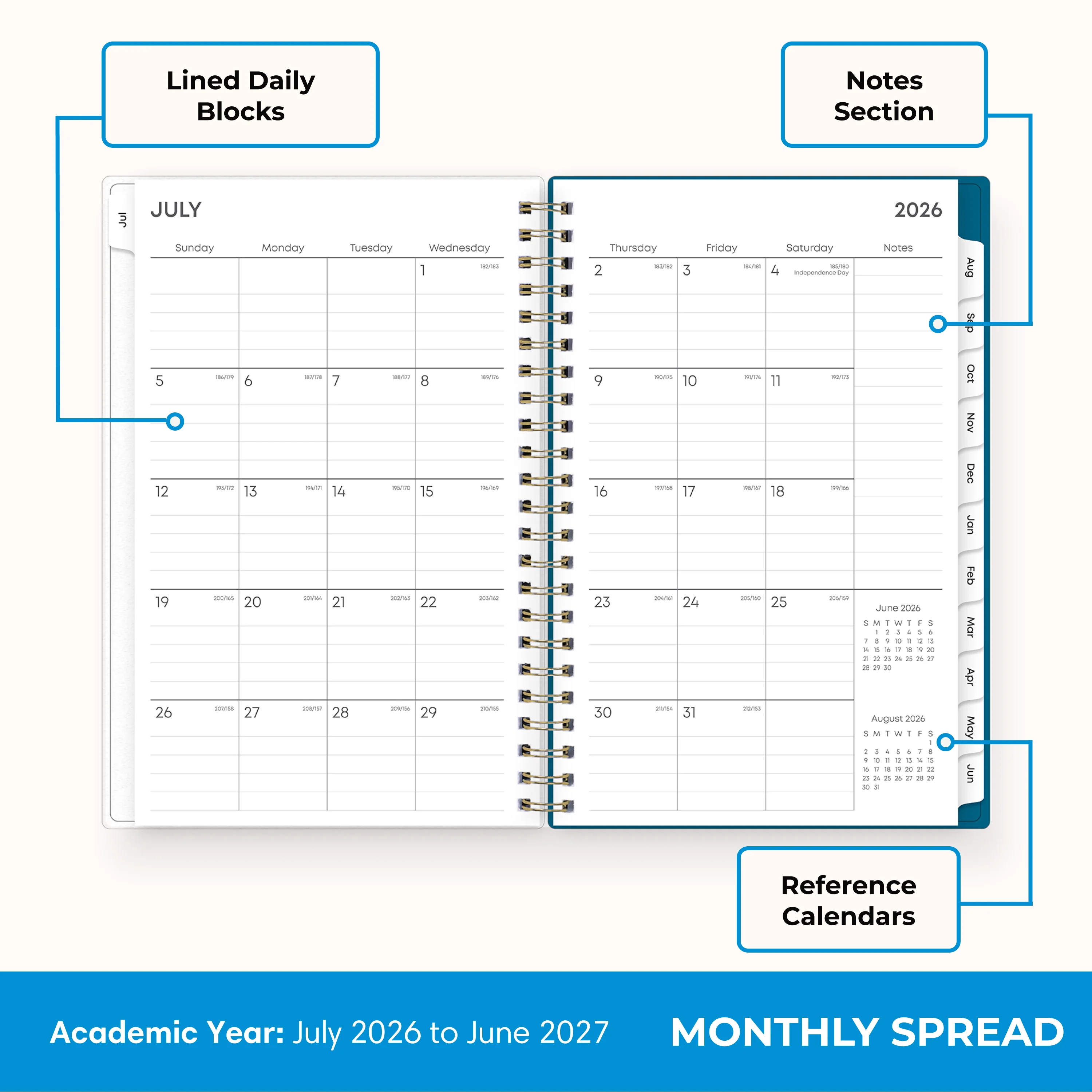 Bakah Blue 2026-2027 Weekly Monthly 5x8 Planning Calendar - Image 4