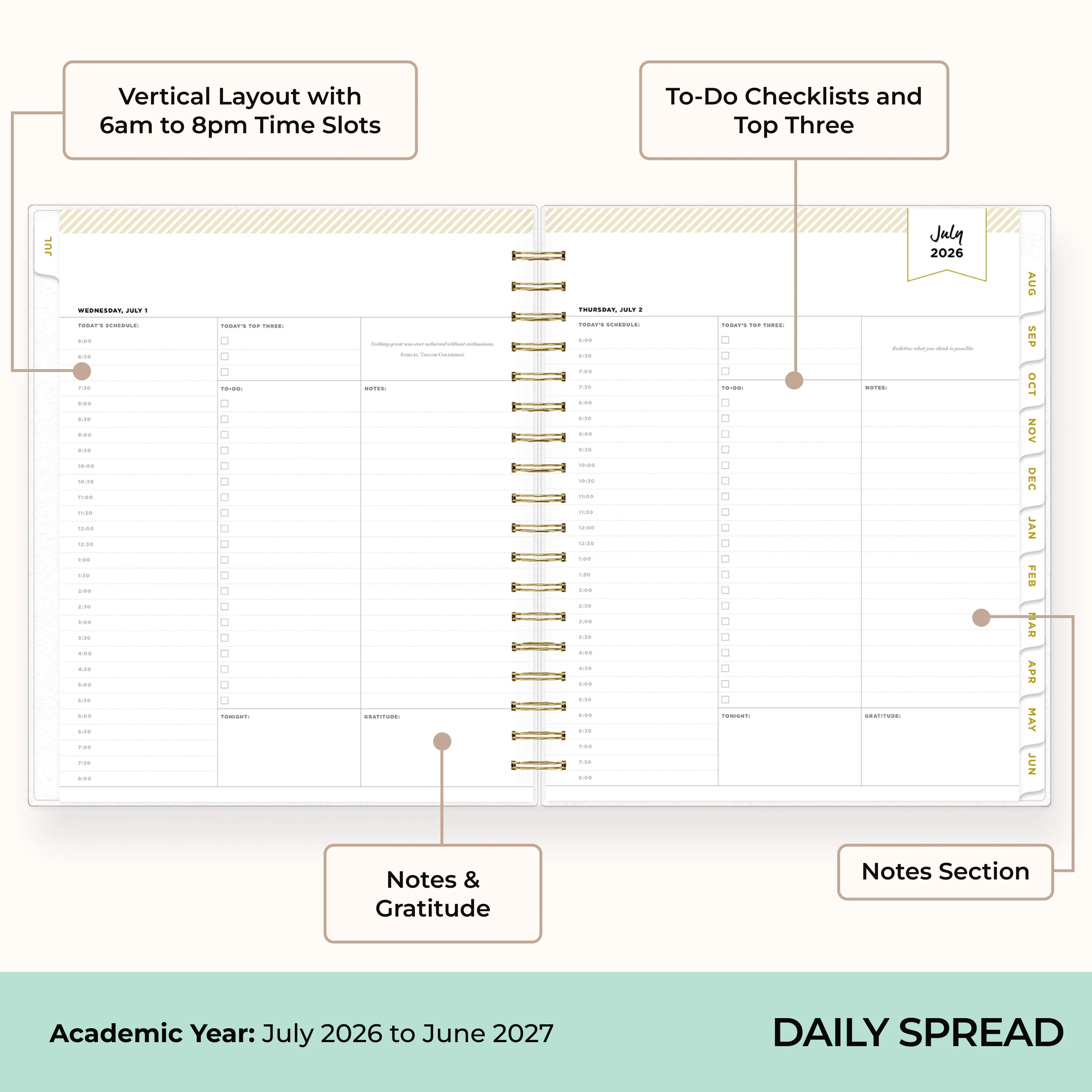 Rugby Stripe 2026-2027 Daily Monthly 8x10 Day Designer for Blue Sky Planning Calendar - Image 3