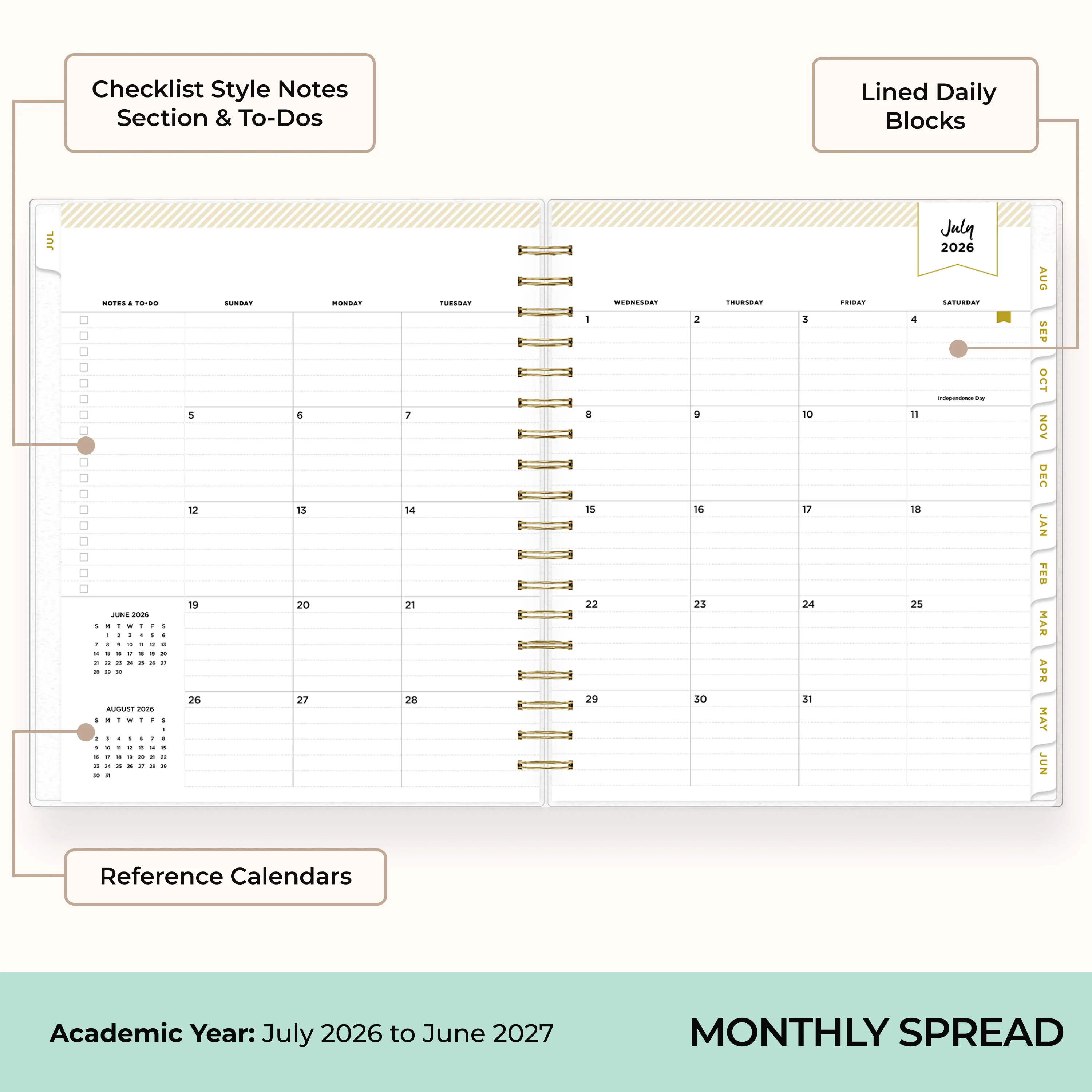 Rugby Stripe 2026-2027 Daily Monthly 8x10 Day Designer for Blue Sky Planning Calendar - Image 4