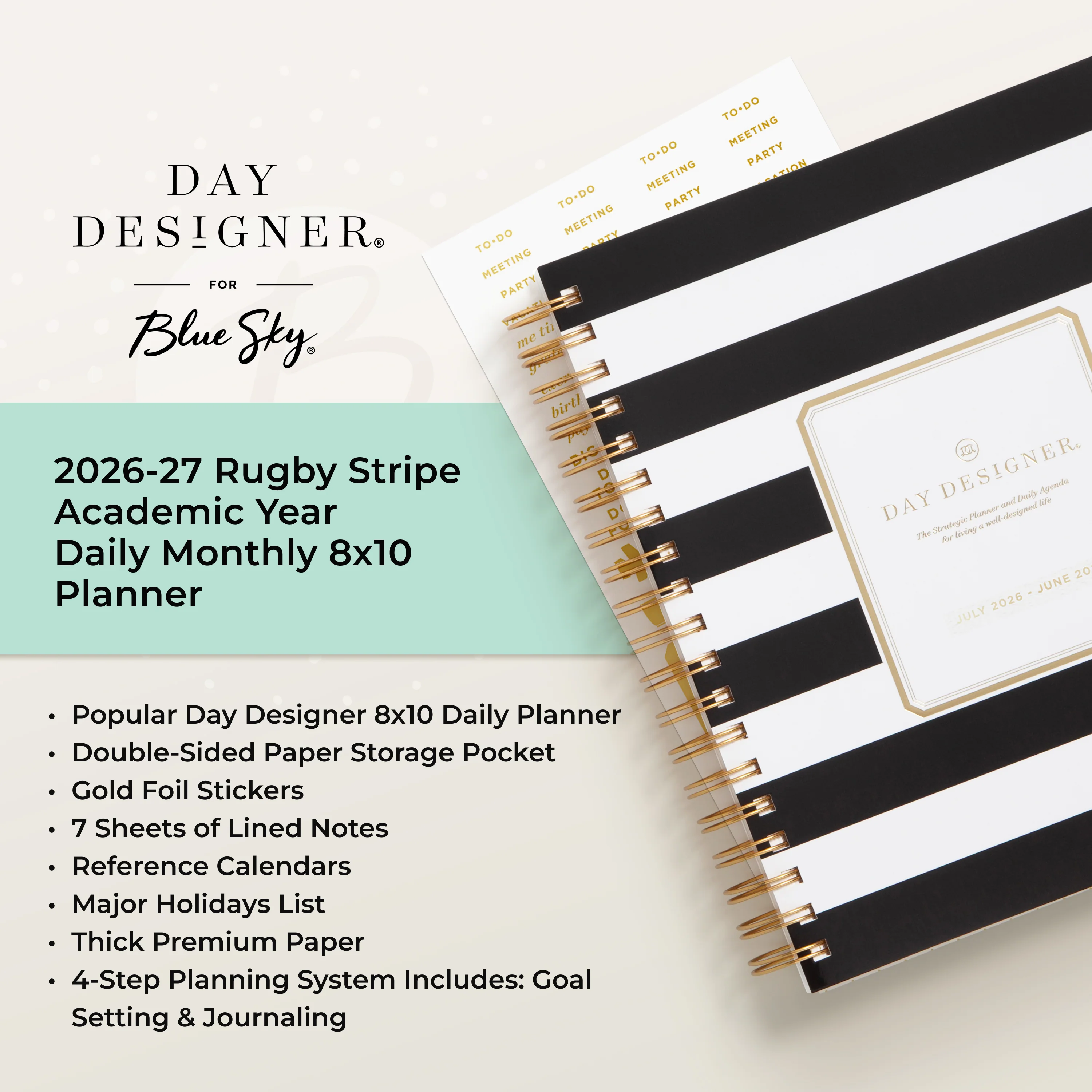 Rugby Stripe 2026-2027 Daily Monthly 8x10 Day Designer for Blue Sky Planning Calendar - Image 5