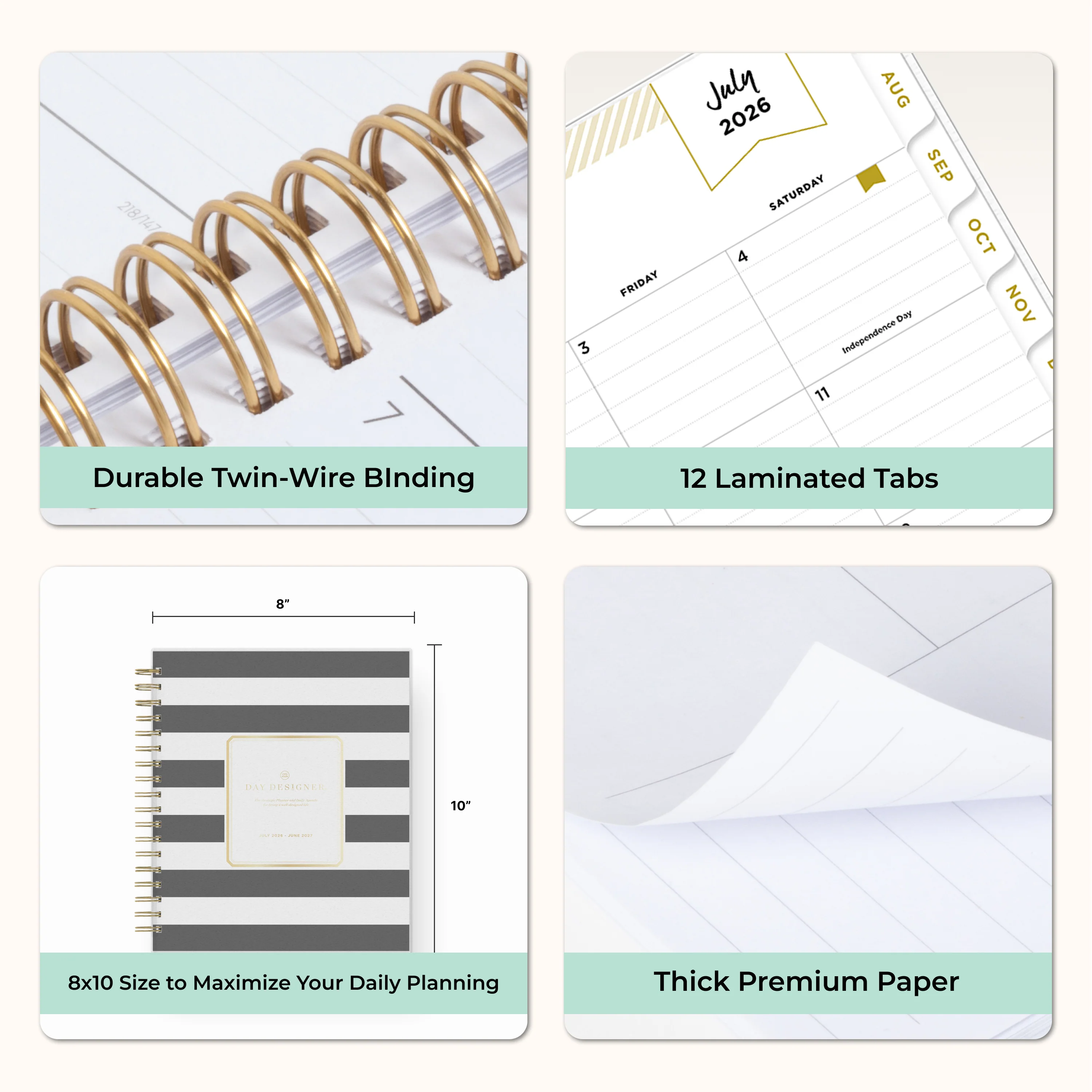 Rugby Stripe 2026-2027 Daily Monthly 8x10 Day Designer for Blue Sky Planning Calendar - Image 7