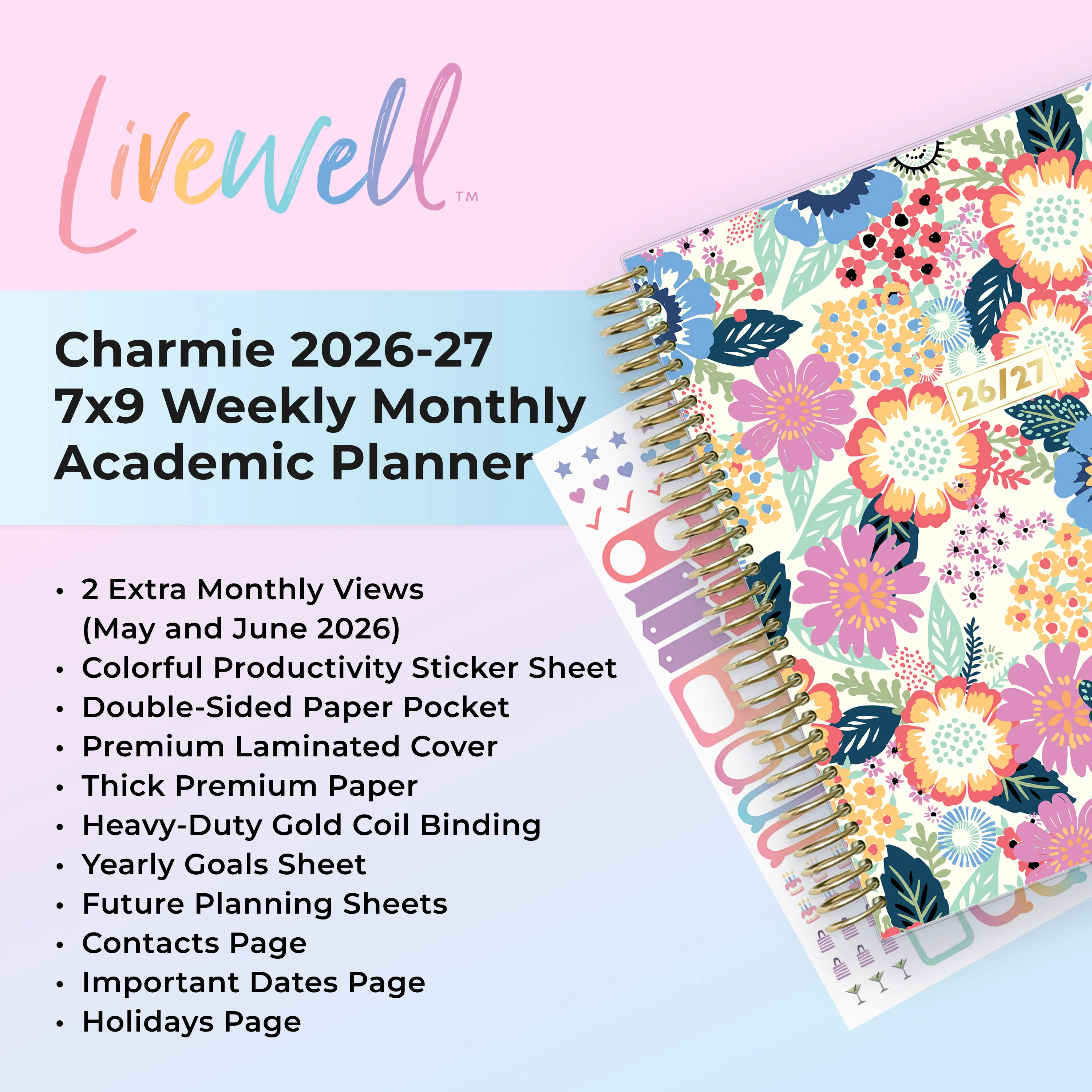 Charmie 2026-2027 Weekly Monthly 7x9 LiveWell™ Planning Calendar - Image 5