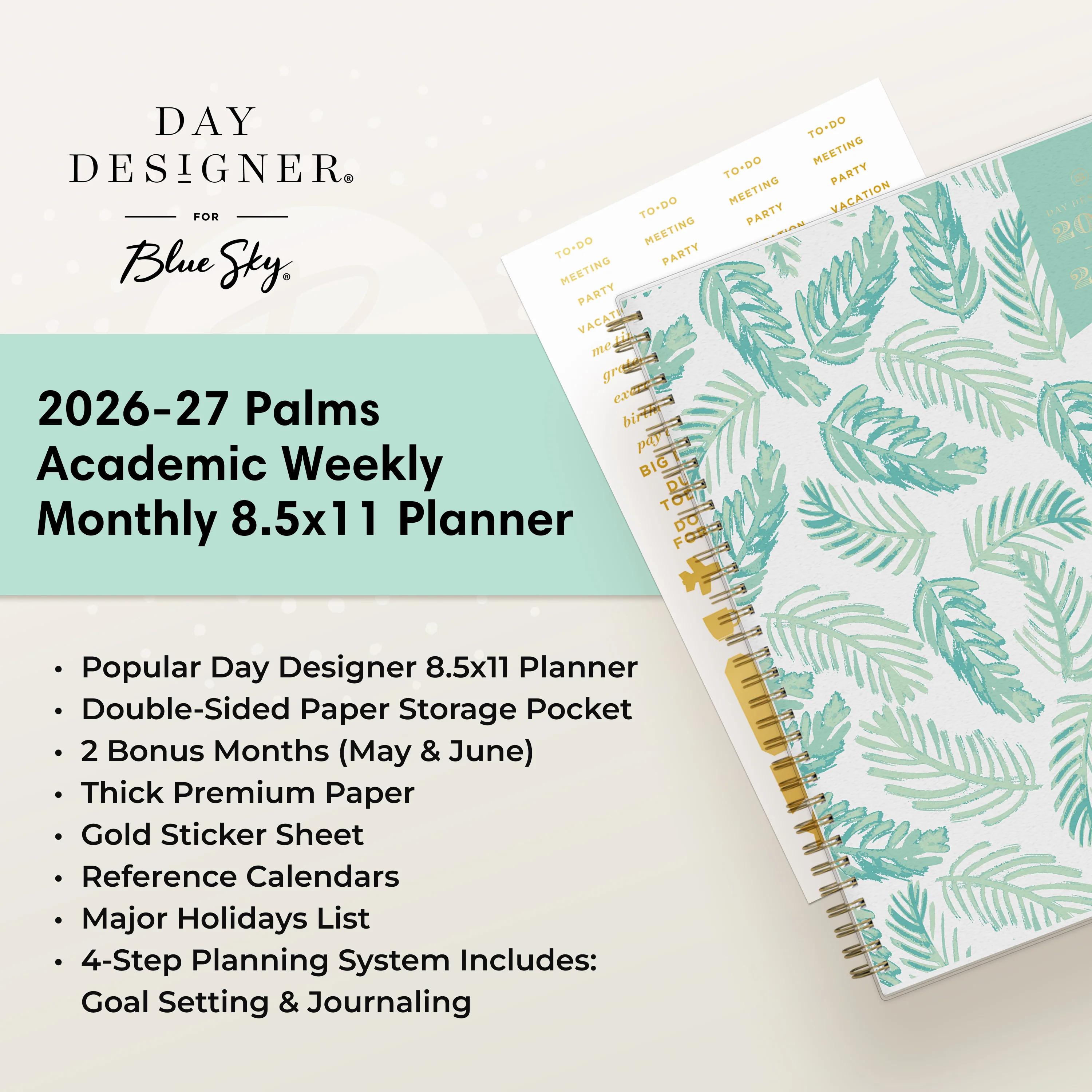 Palms 2026-2027 Weekly Monthly 8.5x11 Day Designer for Blue Sky Planning Calendar - Image 5