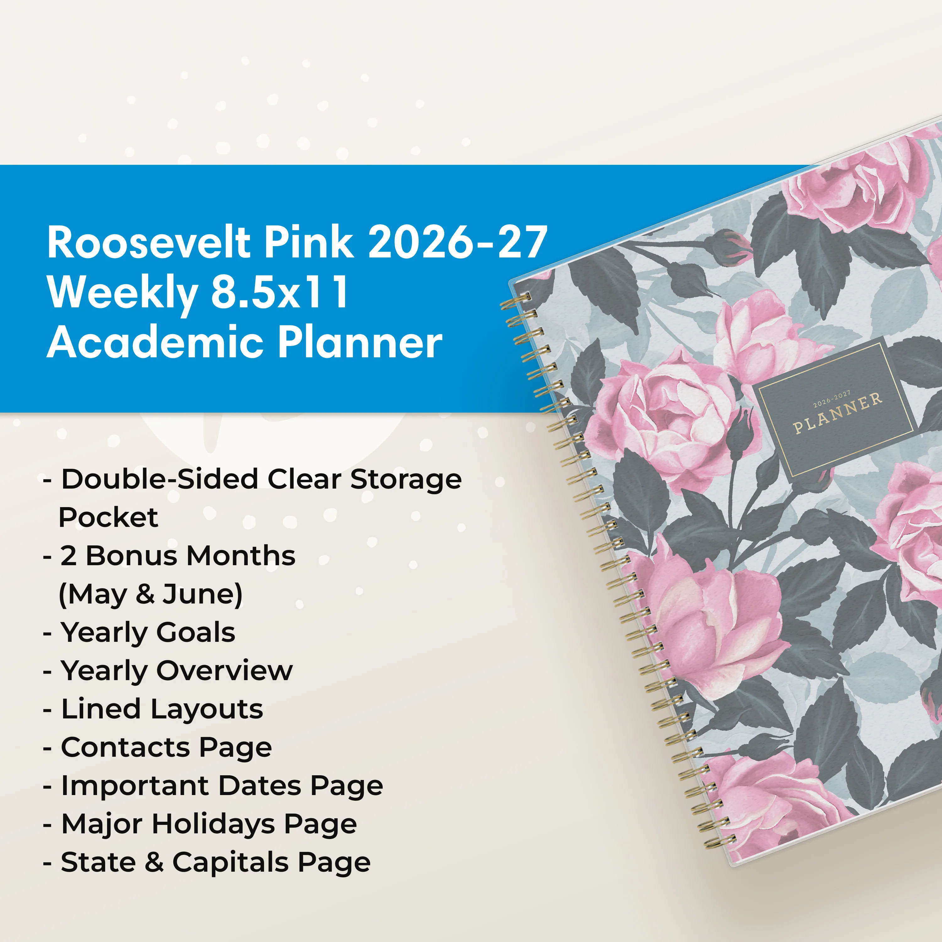 Roosevelt 2026-2027 Weekly Monthly 8.5x11 Planning Calendar - Image 5