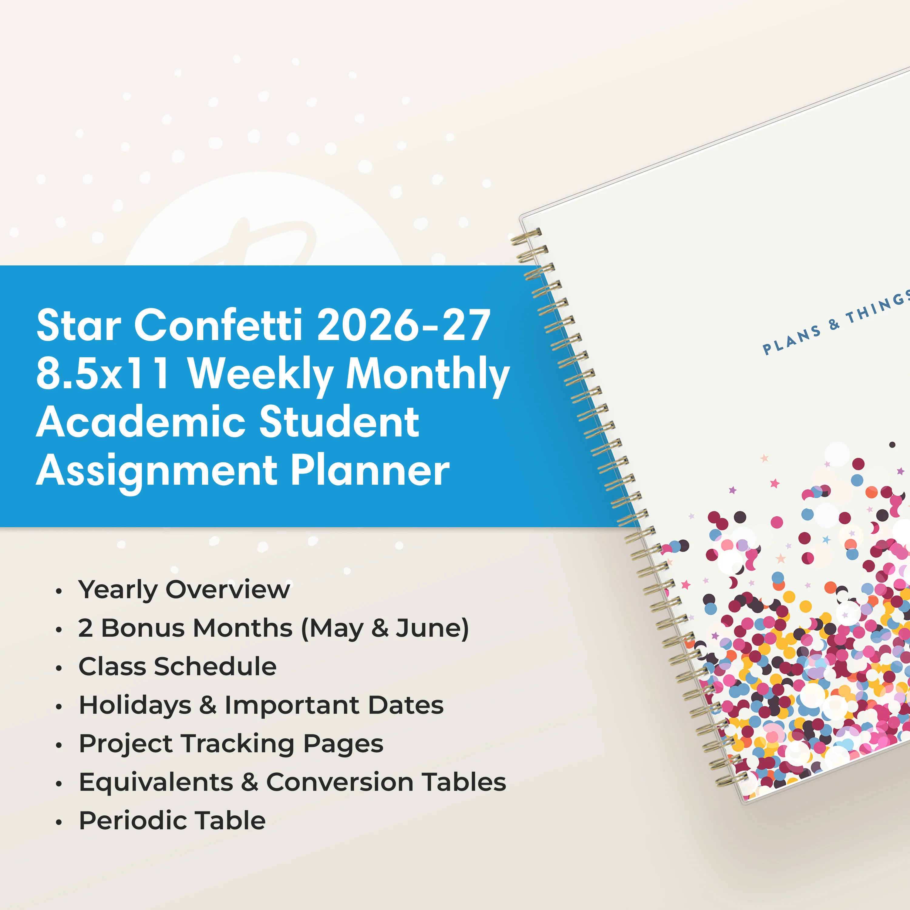 Star Confetti 2026-2027 Weekly 8.5x11 Student Planning Calendar - Image 5