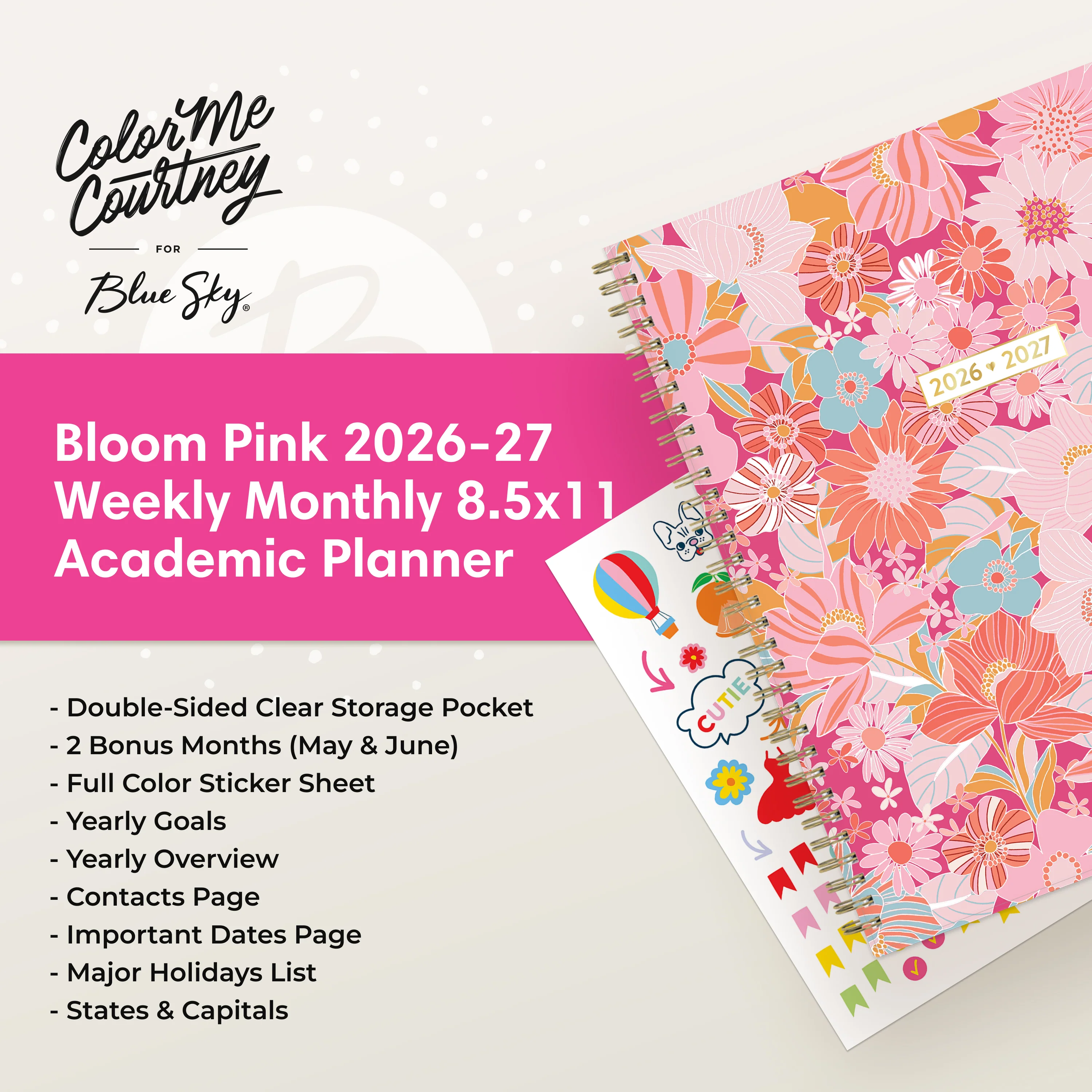 Bloom Pink 2026-2027 Weekly 8.5x11 Planning Calendar - Color Me Courtney for Blue Sky - Image 5