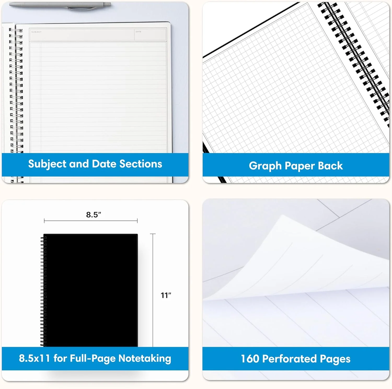 Solid Black Lined Notebook Professional Notes 8.5 x 11 - Image 3