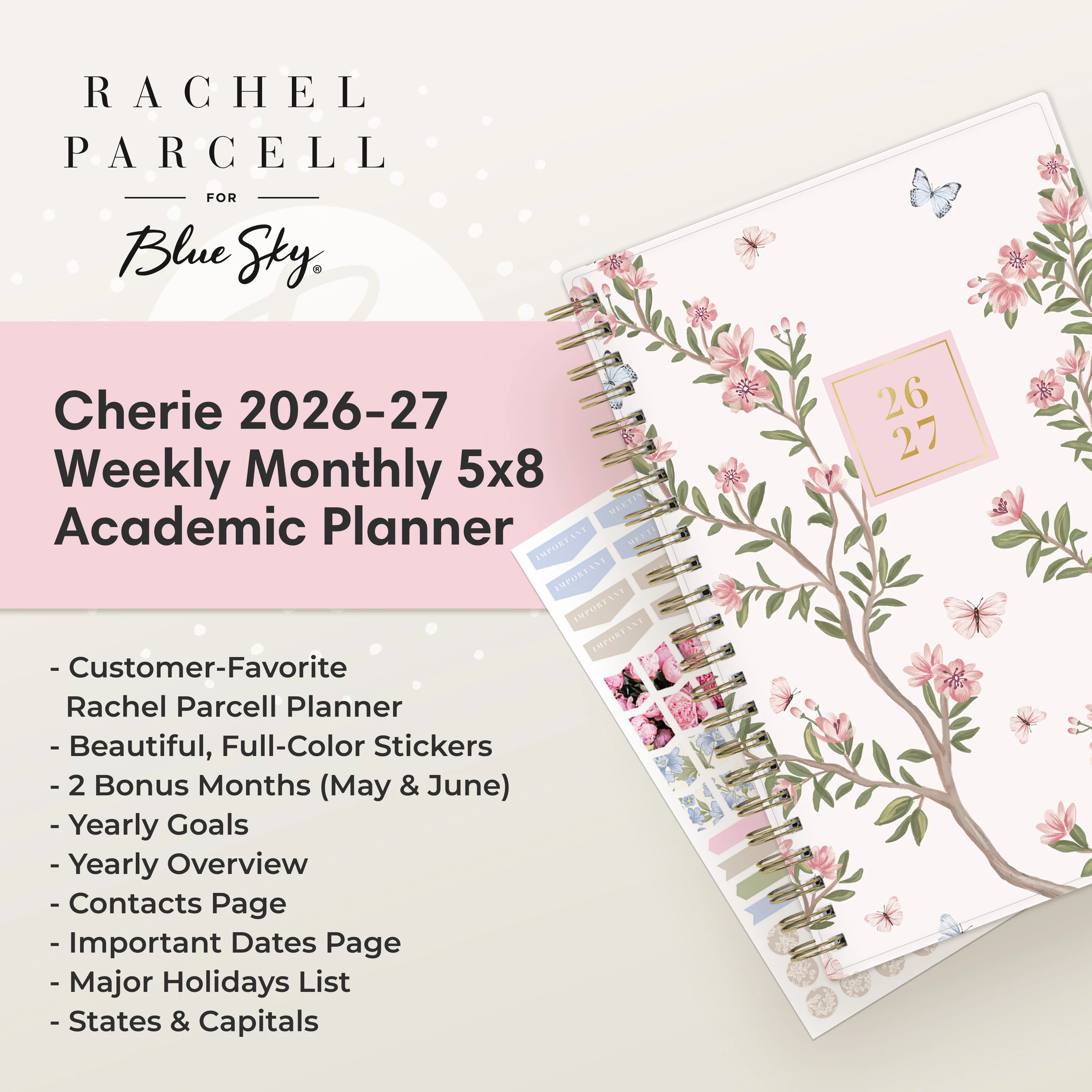 Cherie 2026-2027 Weekly Monthly 5x8 Rach Parcell for Blue Sky Planning Calendar - Image 5