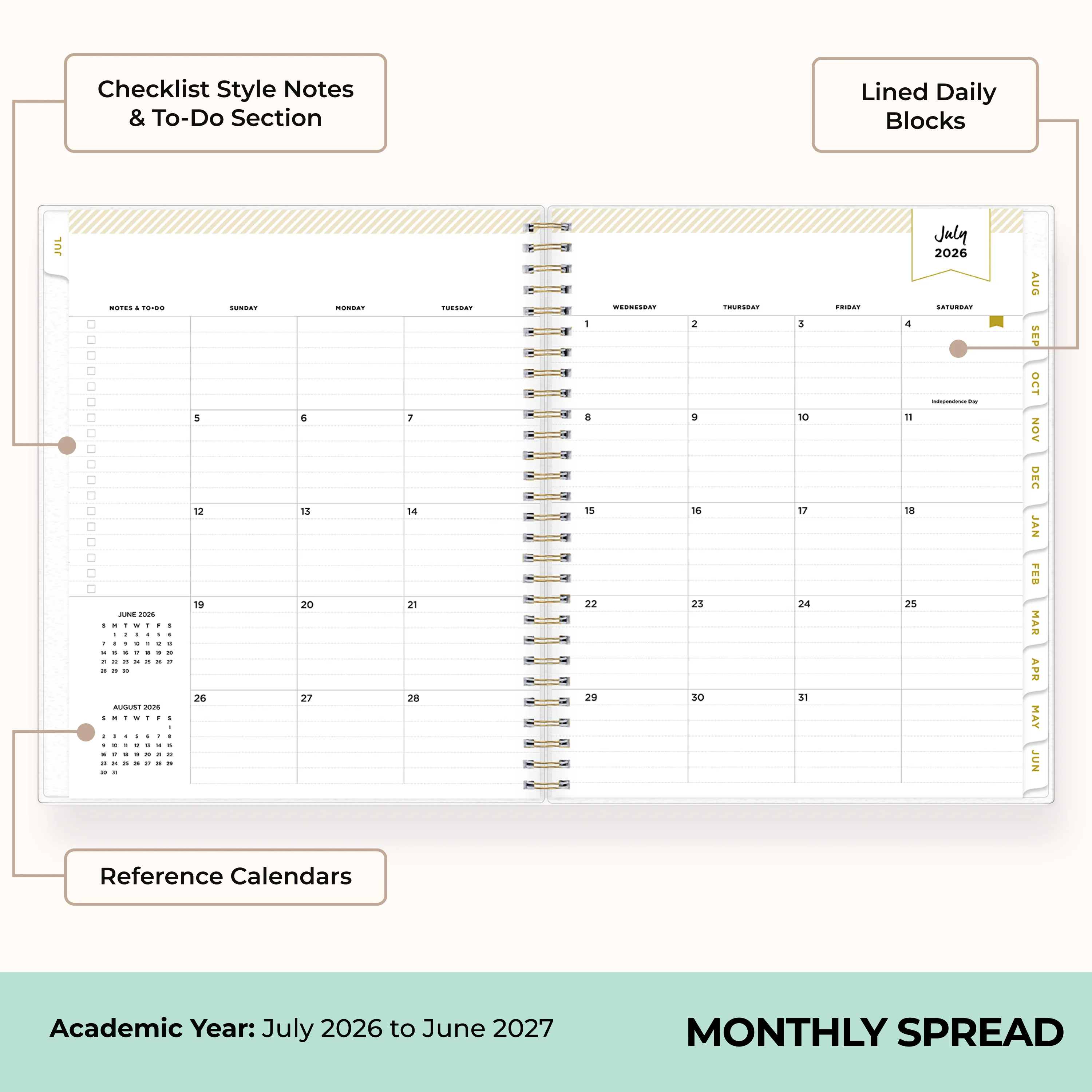 Climbing Floral Mint 2026-2027 Monthly 8x10 Day Designer Planning Calendar - Image 3