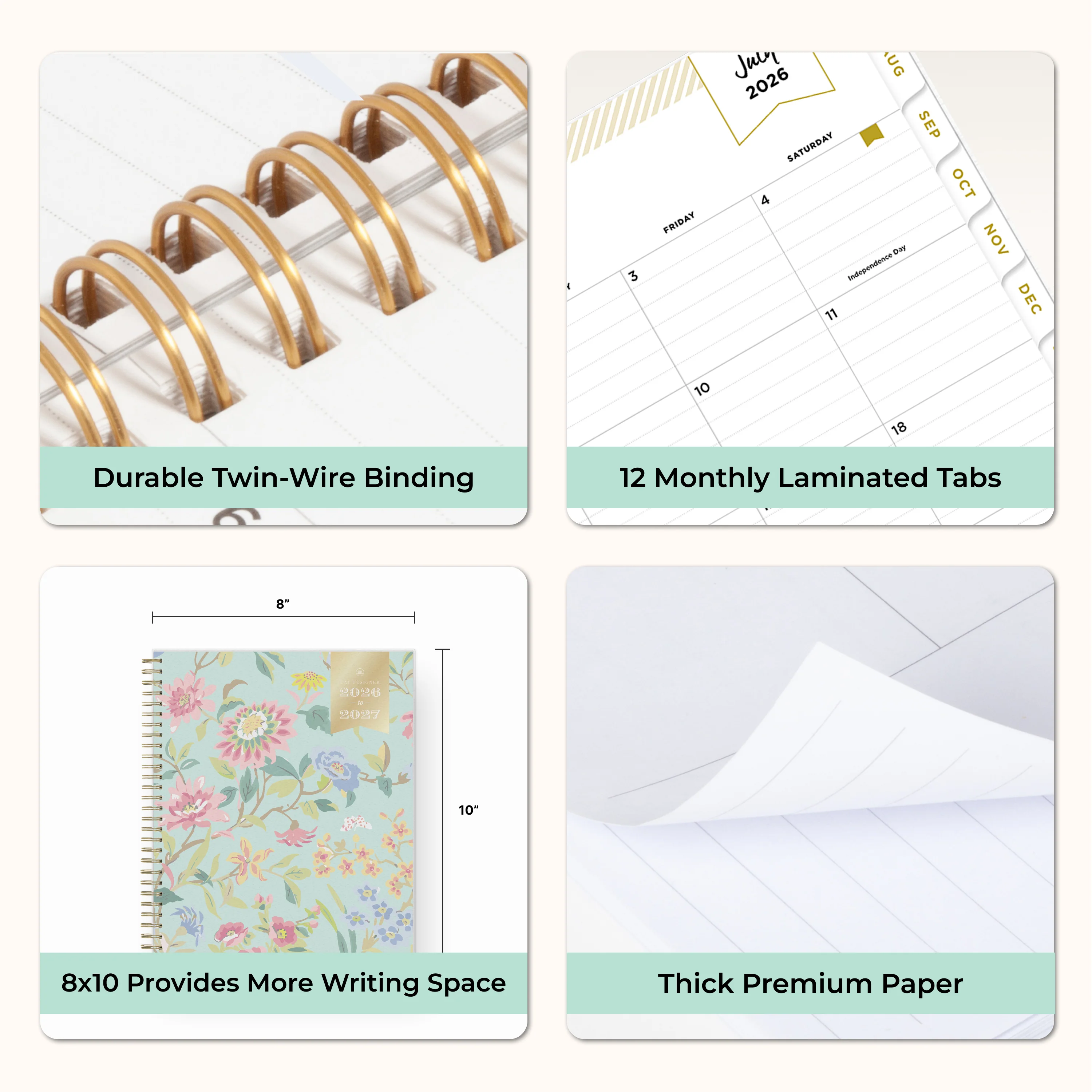 Climbing Floral Mint 2026-2027 Monthly 8x10 Day Designer Planning Calendar - Image 6