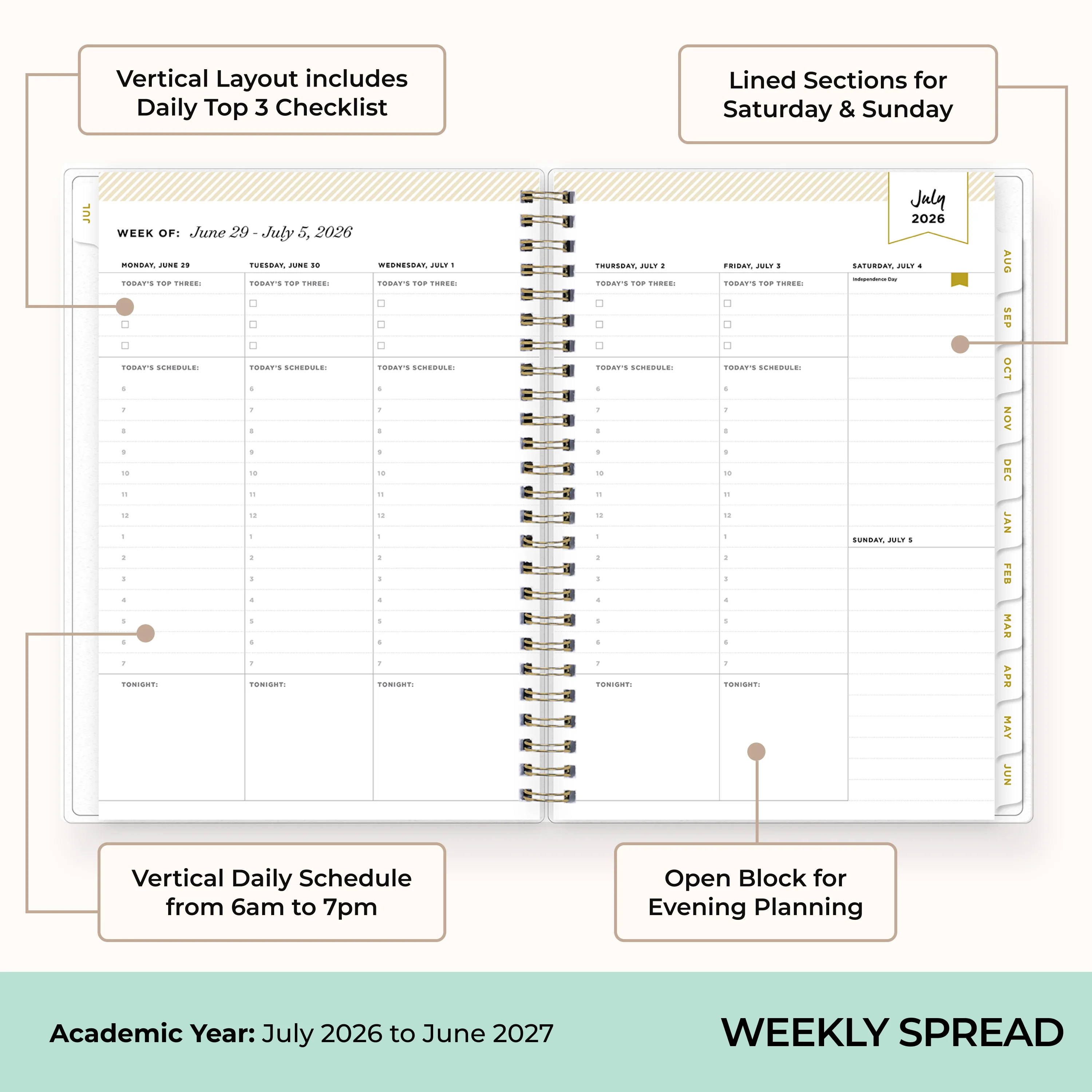 Climbing Floral Mint 2026-2027 Weekly Planner Notes 5.875x8.625 Day Designer Planning Calendar - Image 3