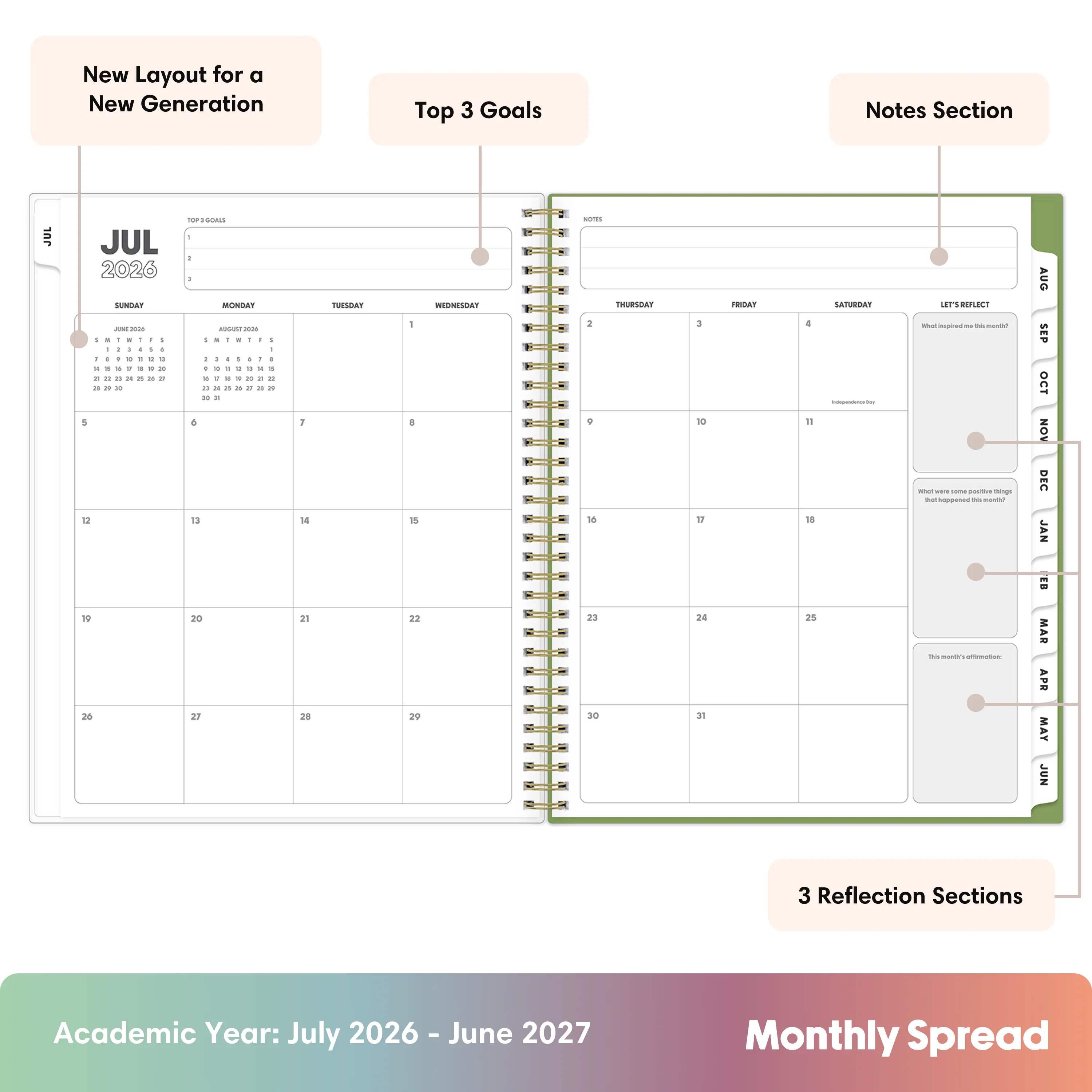 Coreen 2026-2027 Weekly Monthly 8.5x11 Planning Calendar - Interchangeable Cover - Image 4