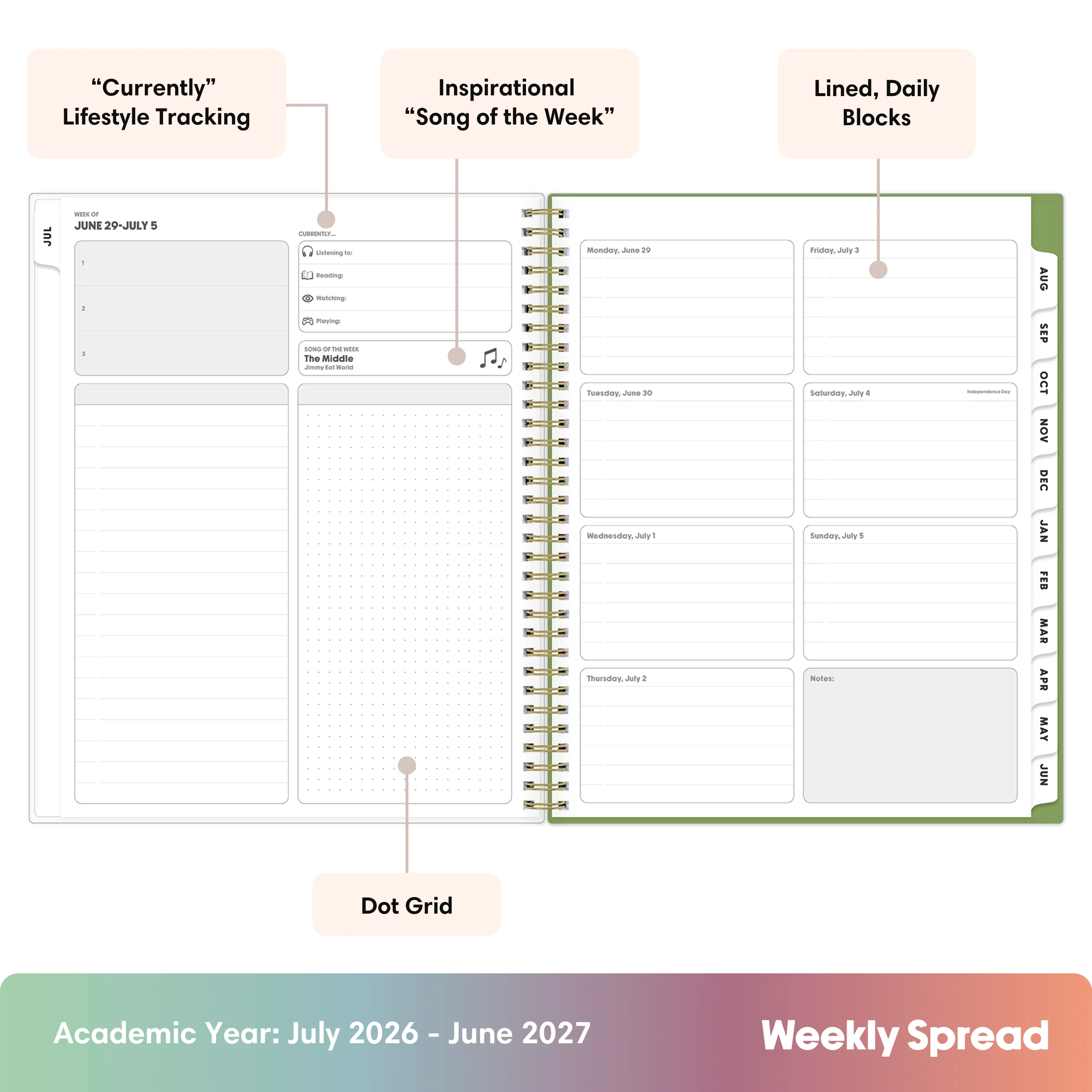 Coreen 2026-2027 Weekly Monthly 8.5x11 Planning Calendar - Interchangeable Cover - Image 5