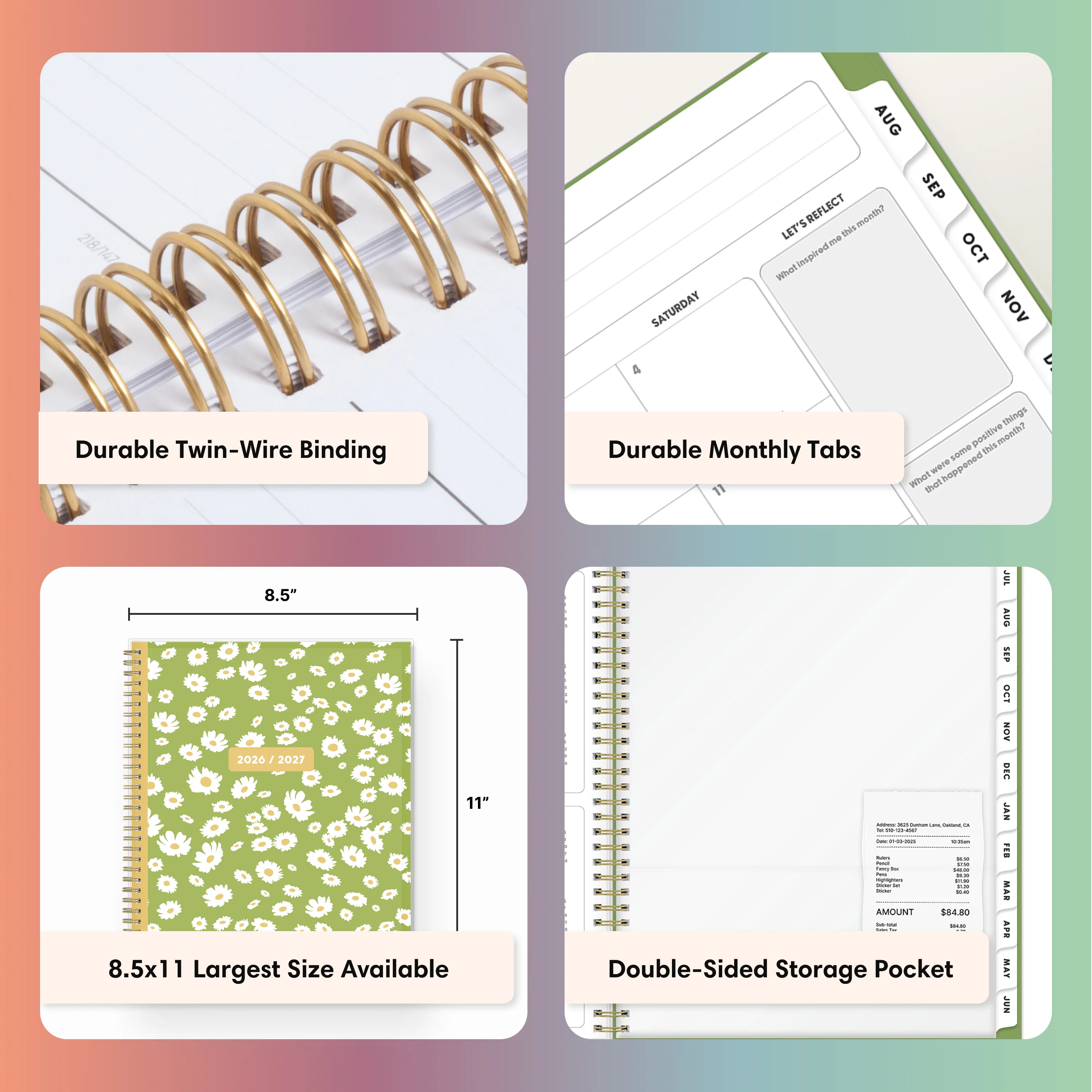 Coreen 2026-2027 Weekly Monthly 8.5x11 Planning Calendar - Interchangeable Cover - Image 7