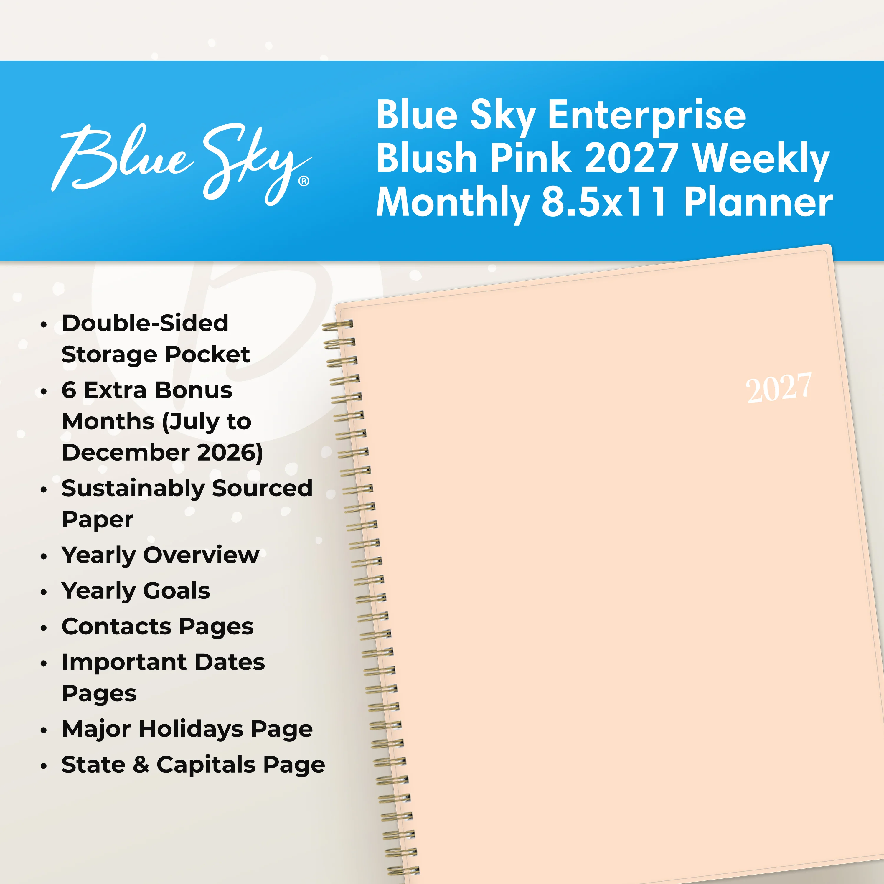 Enterprise 2027 Blush Pink Weekly Monthly 8.5x11 Planning Calendar - Image 5