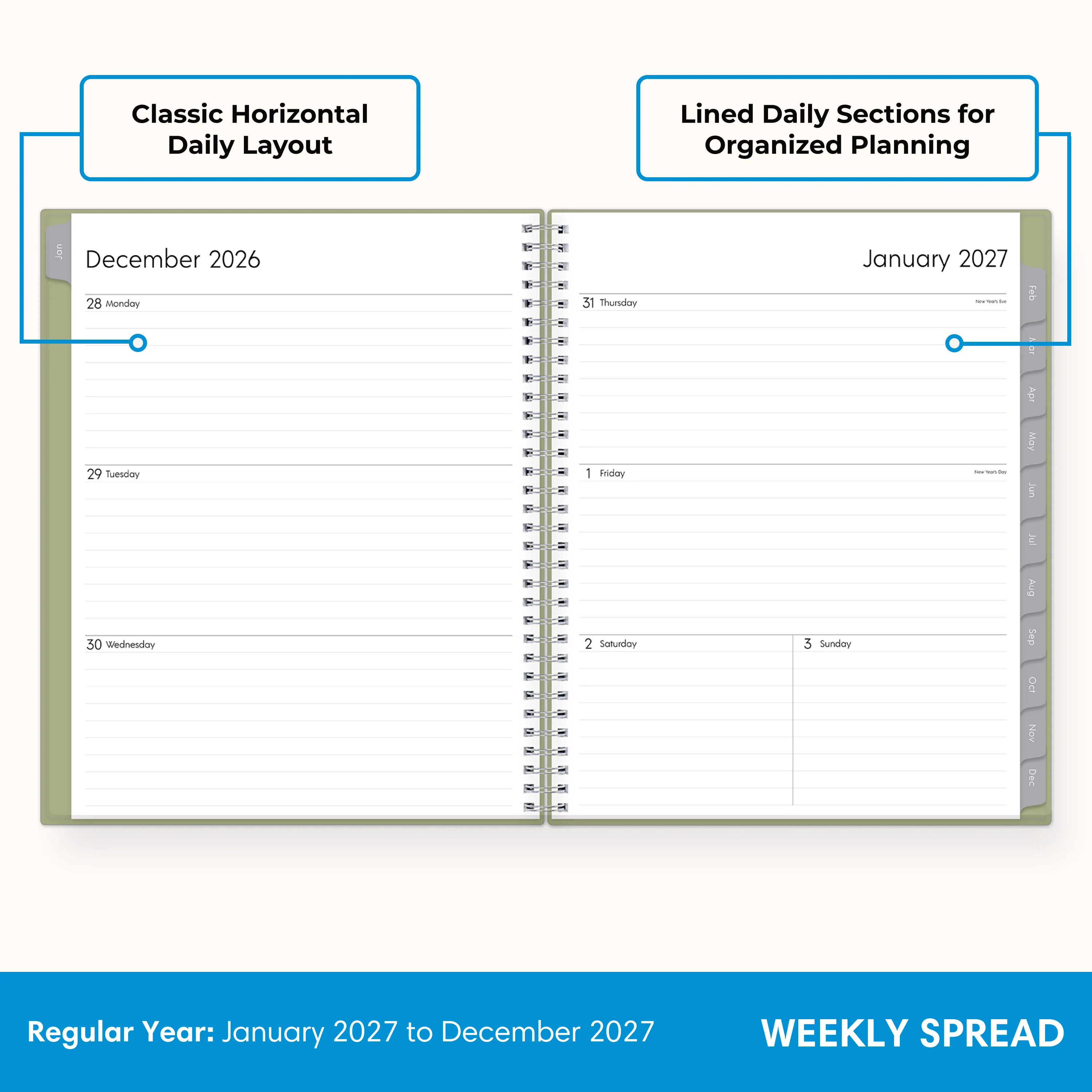 Enterprise 2027 Sage Green Weekly Monthly 8.5x11 Planning Calendar - Image 3