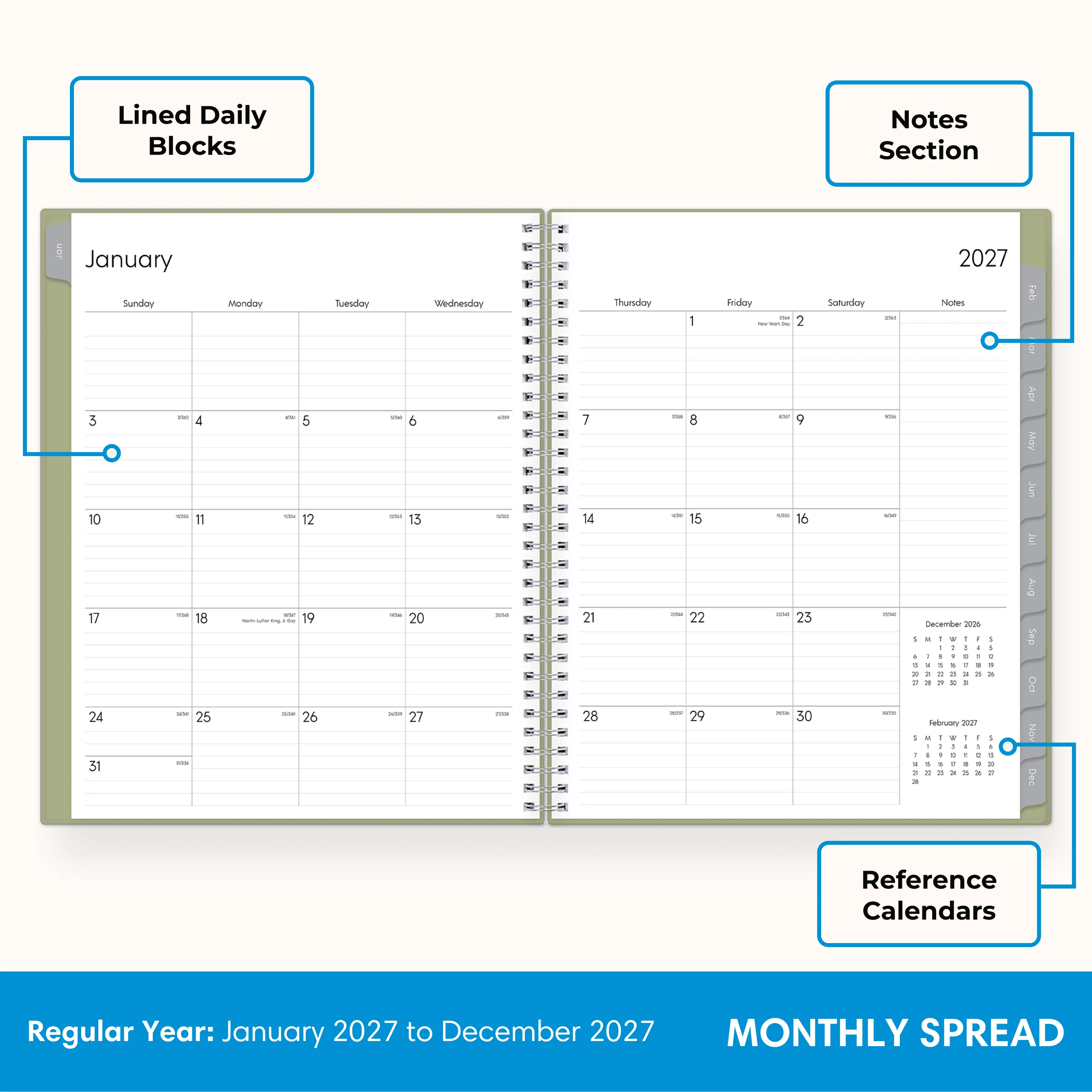 Enterprise 2027 Sage Green Weekly Monthly 8.5x11 Planning Calendar - Image 4