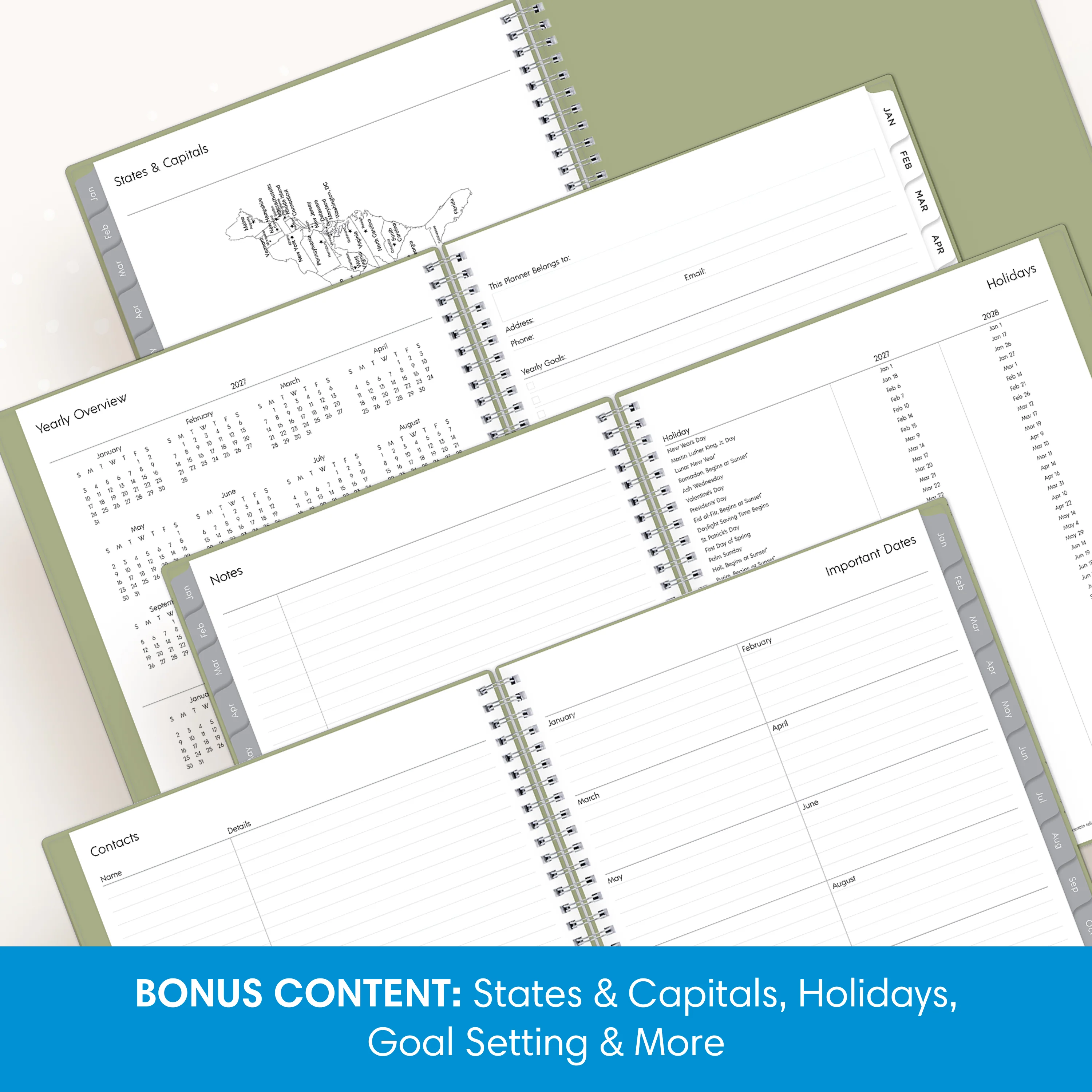 Enterprise 2027 Sage Green Weekly Monthly 8.5x11 Planning Calendar - Image 7