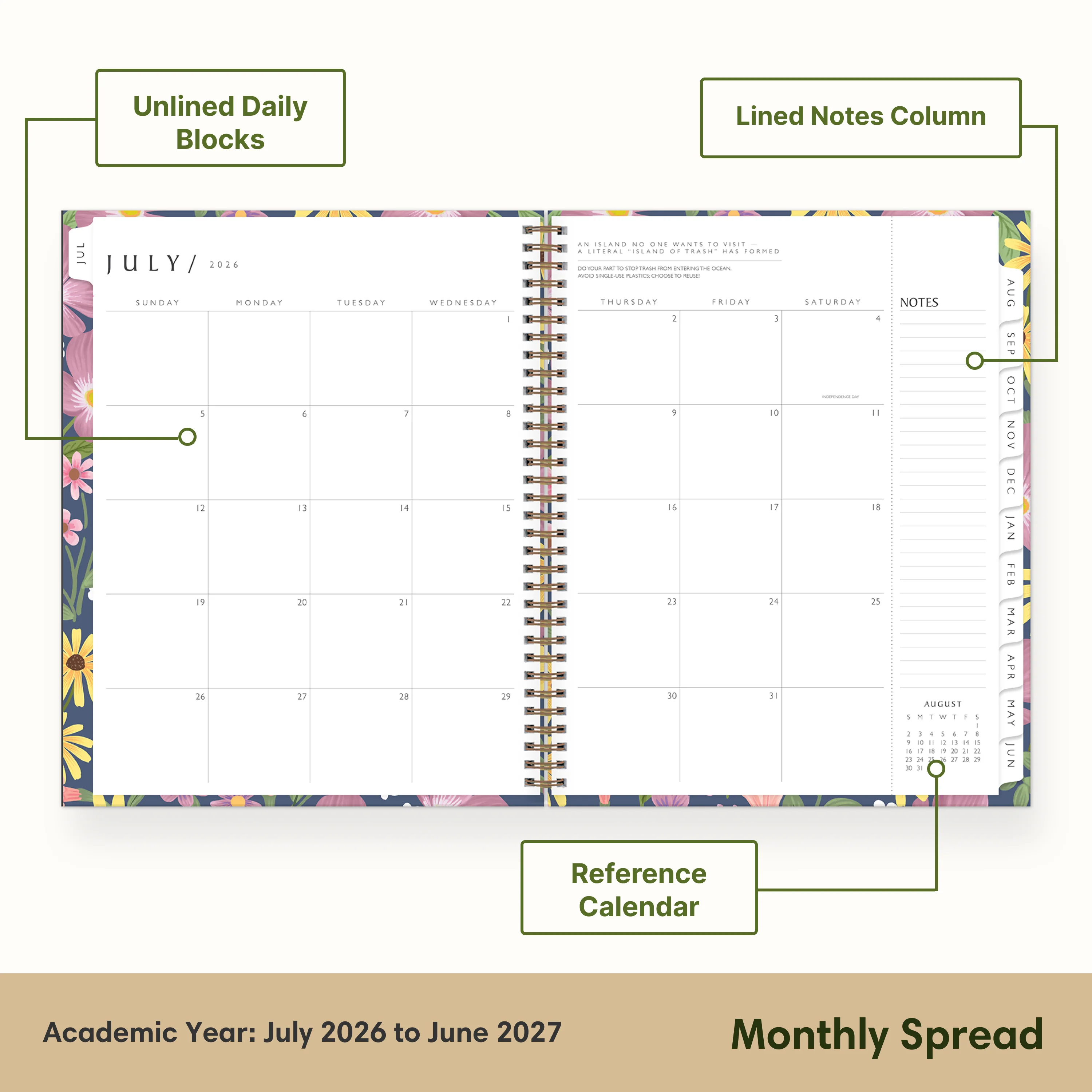 Gail 2026-2027 Weekly and Monthly 8.5x11 Planning Calendar - Blue Sky Green Earth - Image 4