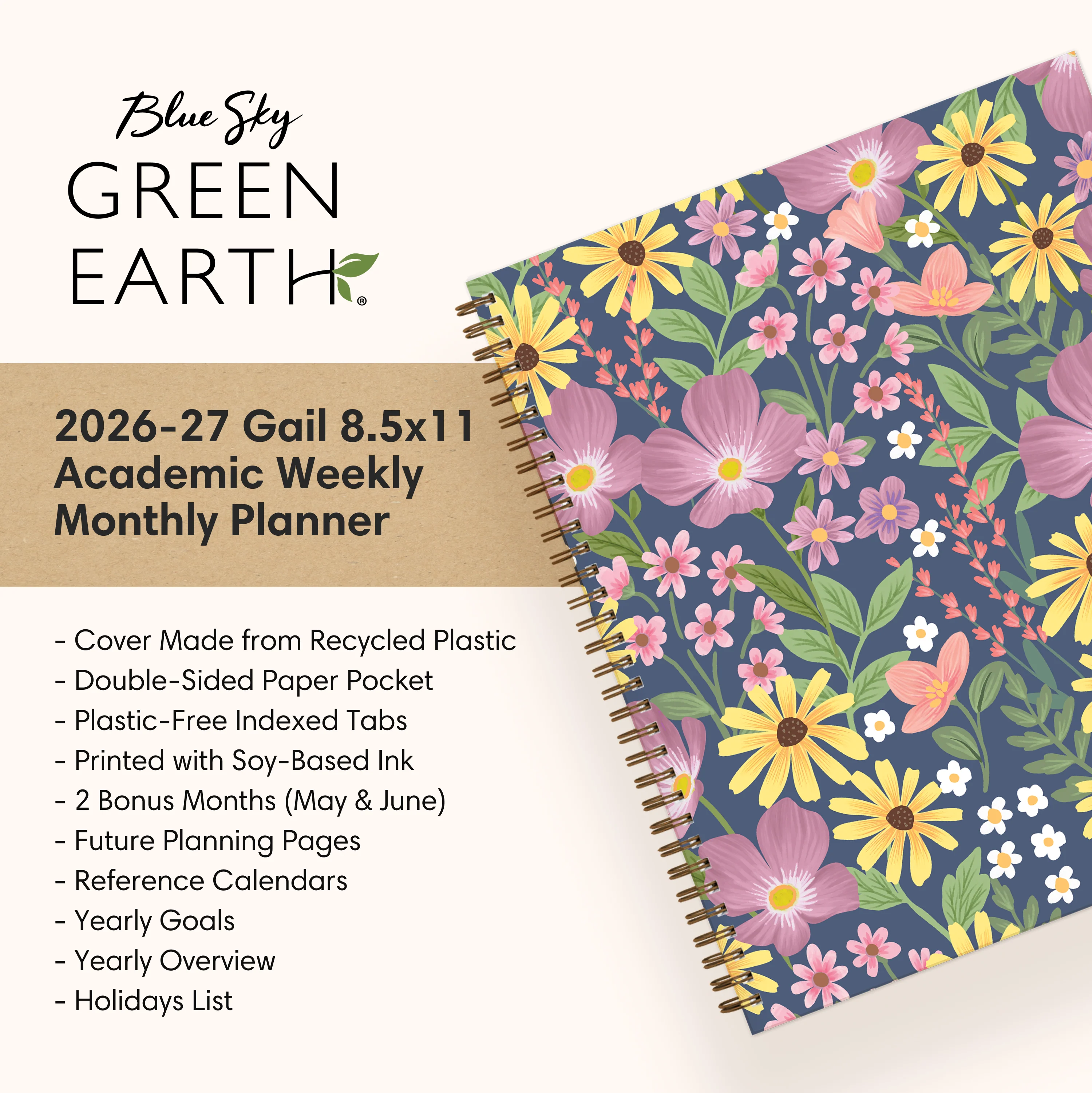 Gail 2026-2027 Weekly and Monthly 8.5x11 Planning Calendar - Blue Sky Green Earth - Image 5