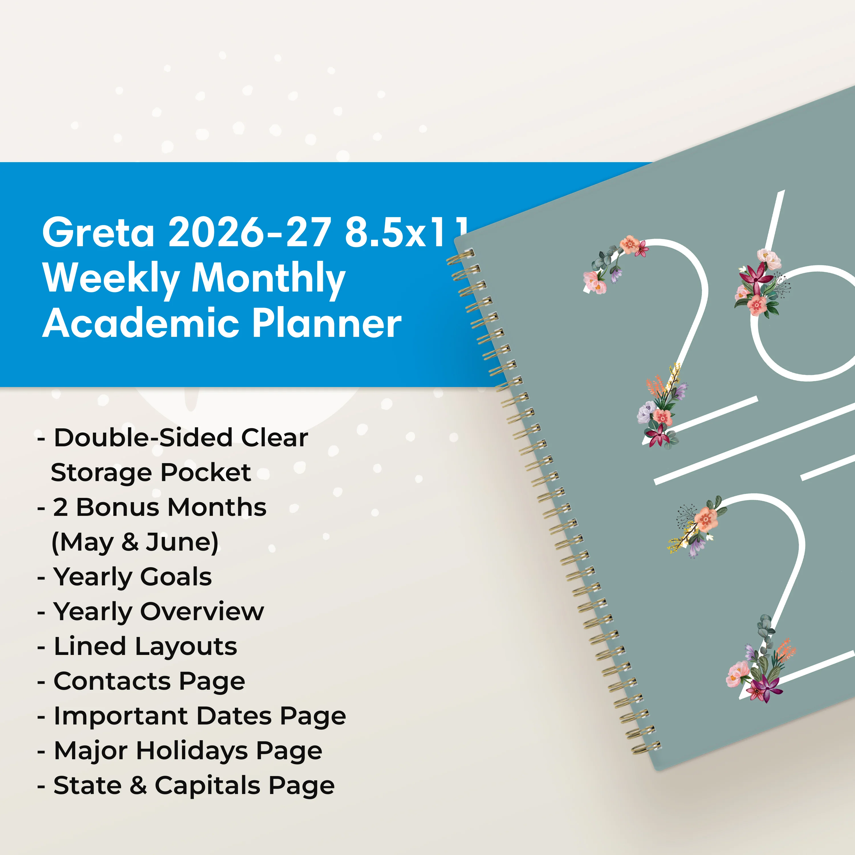 Greta 2026-2027 Weekly Monthly 8.5x11 Planning Calendar - Image 5
