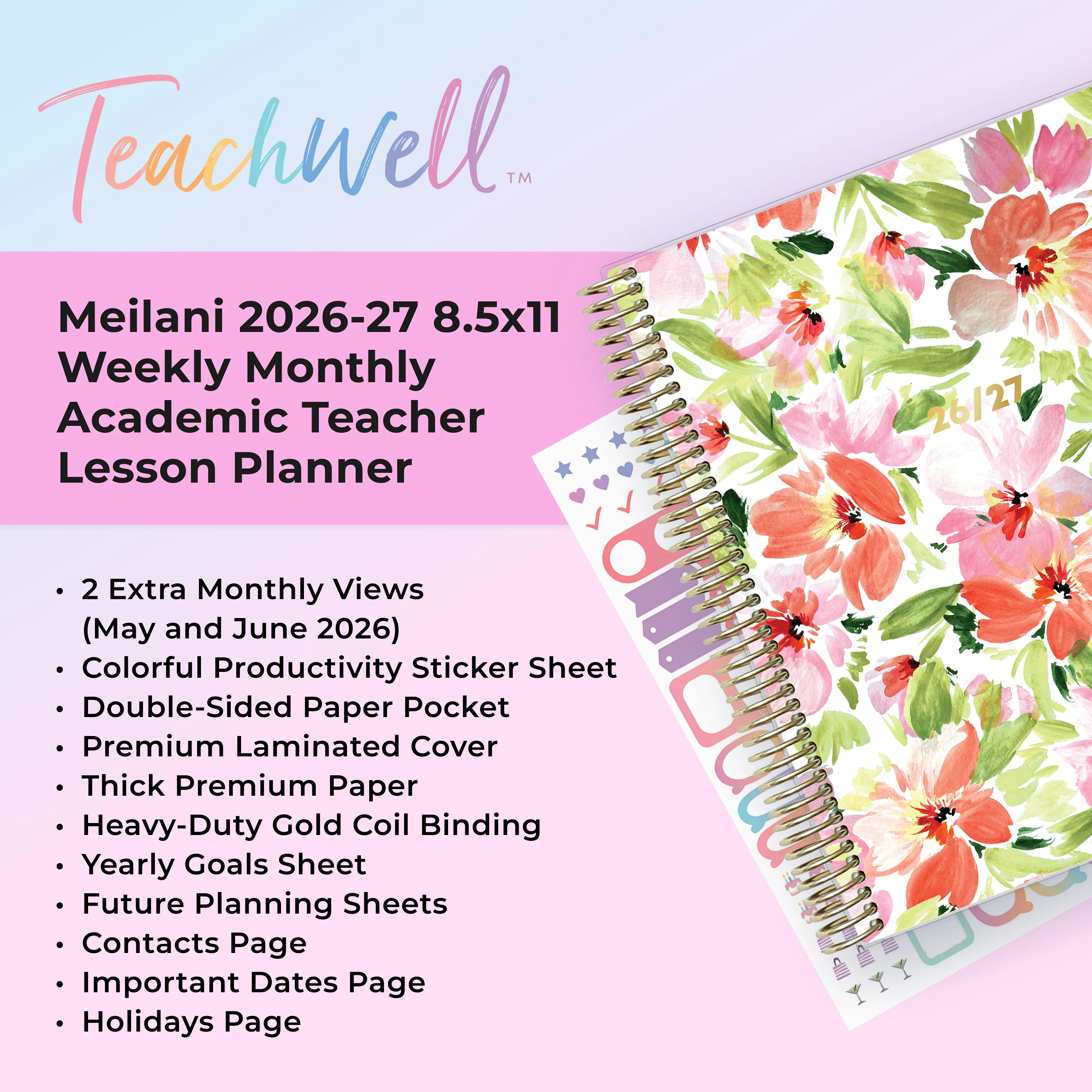 Meilani 2026-2027 Weekly and Monthly 8.5x11 Teacher Lesson Planner - TeachWell® - Image 5