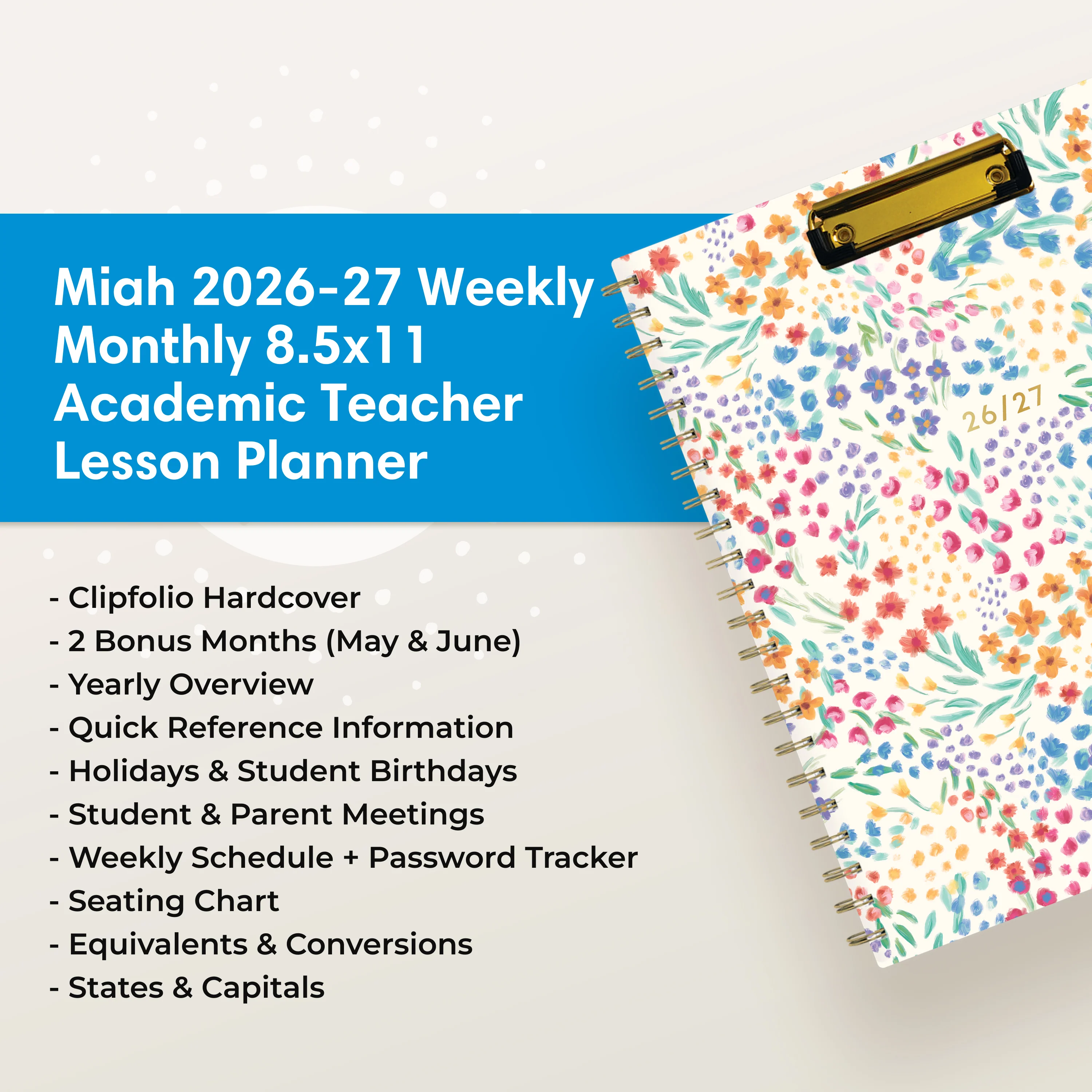 Miah 2026-2027 Weekly 8.5x11 Teacher Lesson Planner w/ Clip - Image 5