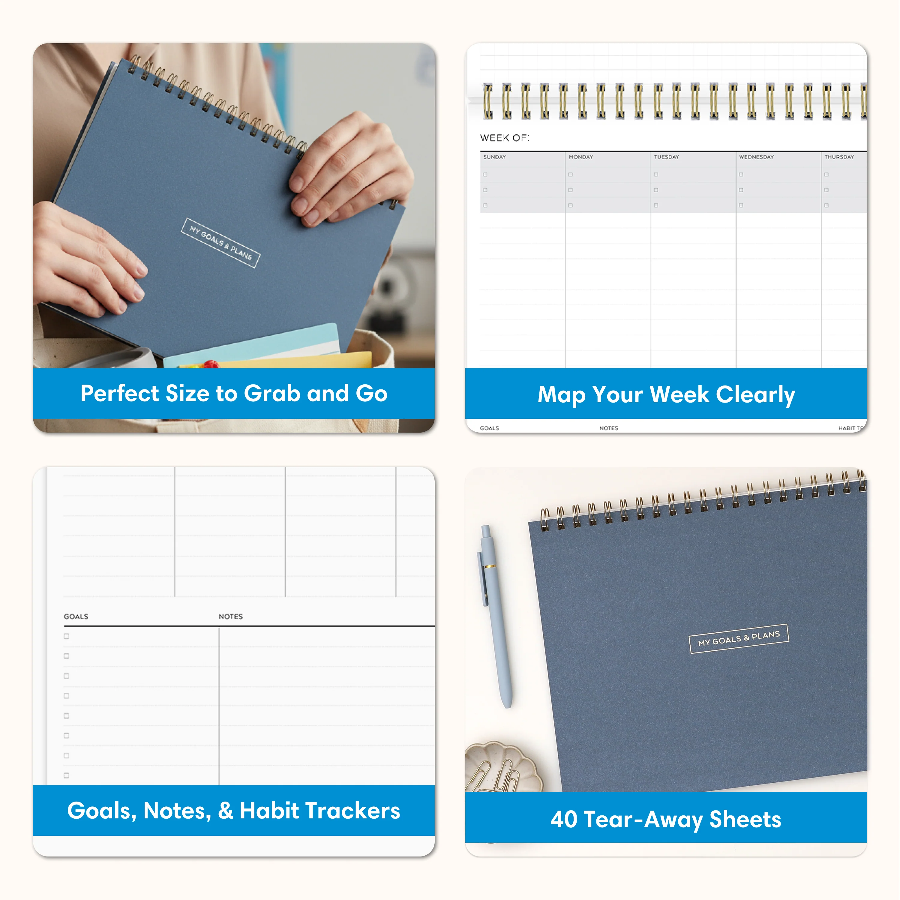 Navy Undated Weekly Planning Pad 12" x 9" - Image 3