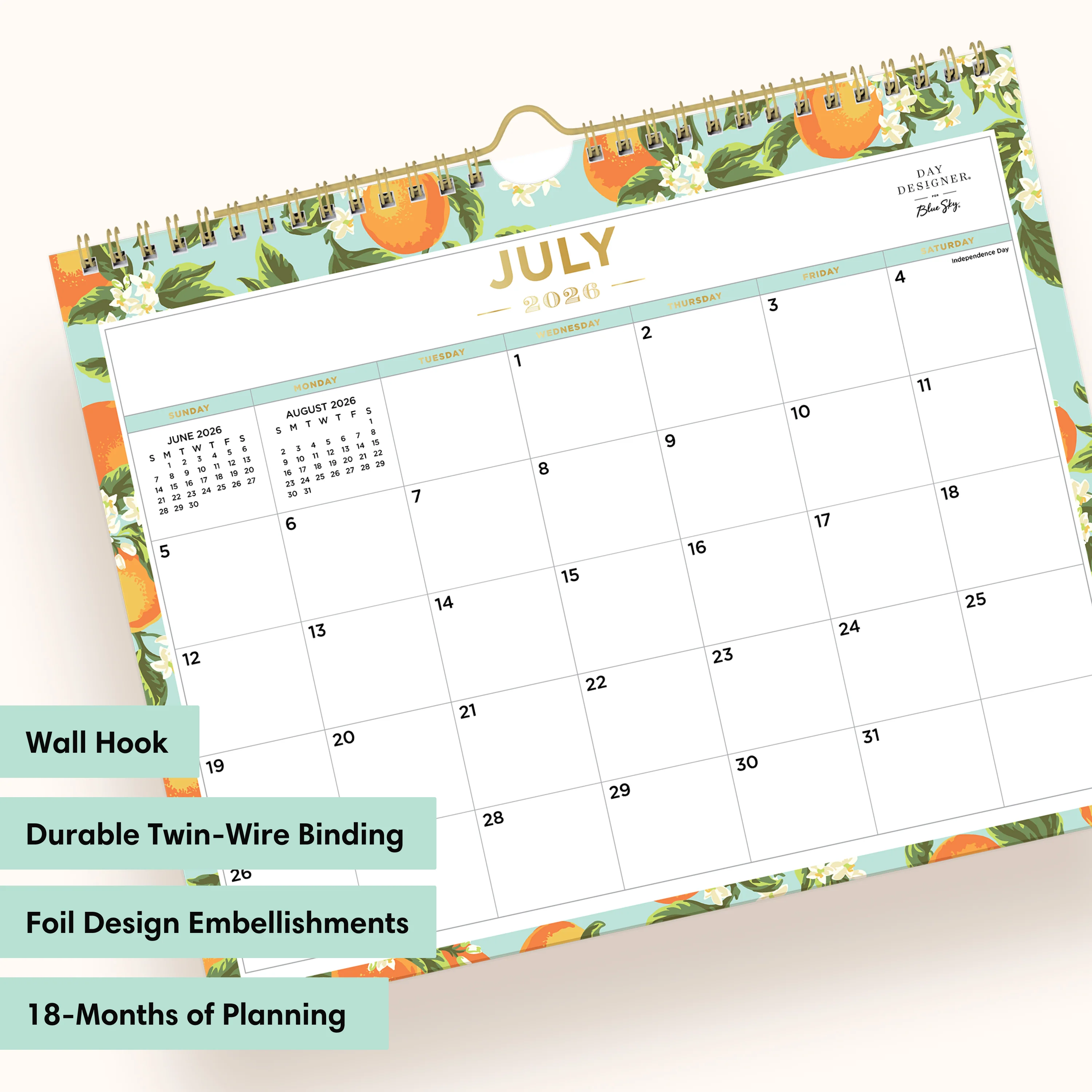 Orange Blossom Mint 2026-2027 Wall Calendar 11x8.75 18-Months - Day Designer - Image 5
